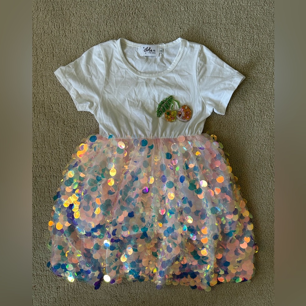 Lola + The Boys White Tee with Iridescent Sequin Tutu Dress
